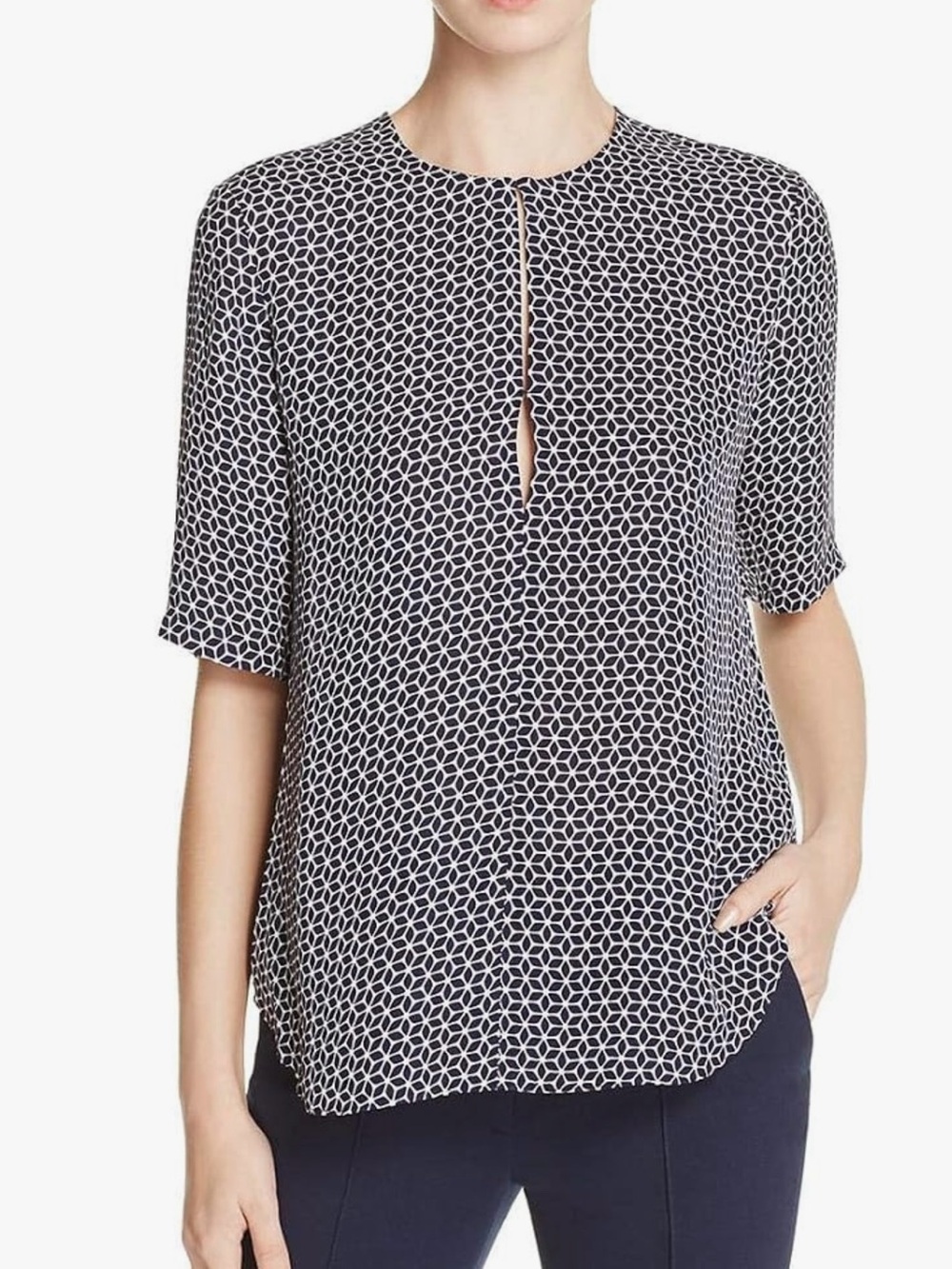 Theory Geometric Keyhole Short Sleeve Top